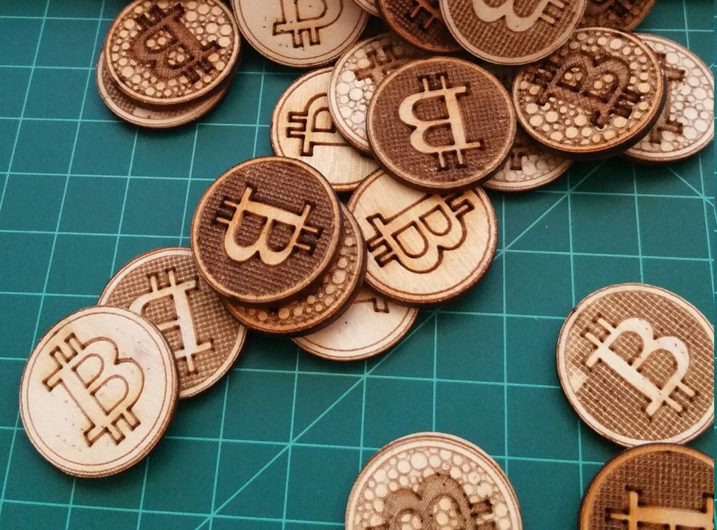 wooden bitcoins